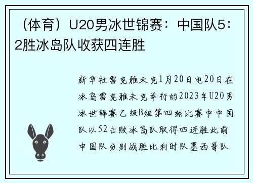 （体育）U20男冰世锦赛：中国队5：2胜冰岛队收获四连胜